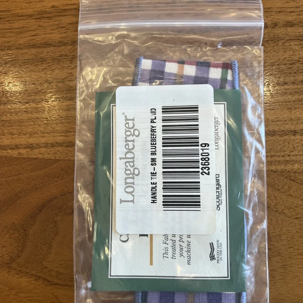 Longaberger Fabric Liner & Handle Tie For Seashell Basket in Blueberry Plaid NEW